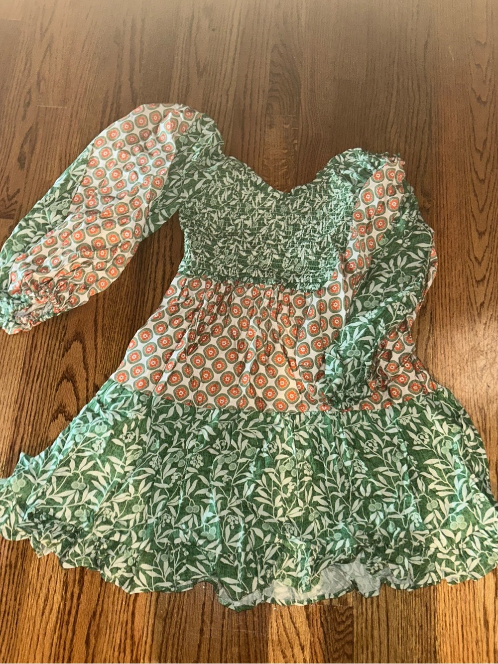 Green Floral Smocked Mini Dress